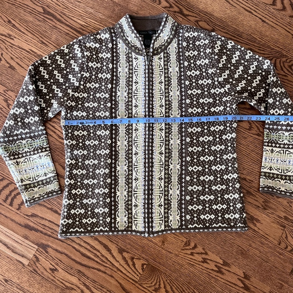 Nomadic Traders Cardigan Sweater L Fair Isle Brown Multicolor Full Zip Nordic - Picture 6 of 6